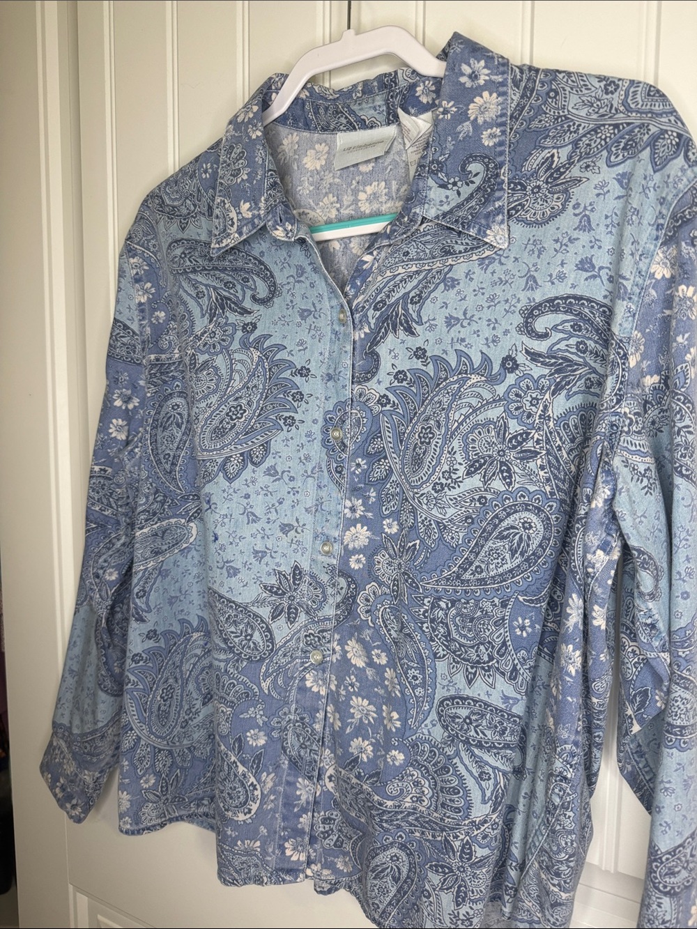 Liz Claiborne Lizwear Blue Paisley Button-Up Shirt Size XL - Picture 6 of 7